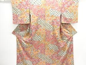 未使用品　道長取りに鳳凰・花・古典柄模様小紋着物